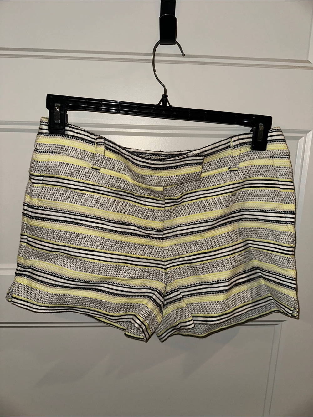 LOFT Striped Cotton-Blend Shorts in Yellow, Black and Cream